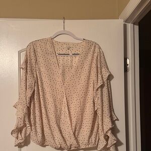 Max Studio Cream Polka Dot Ruffle Blouse